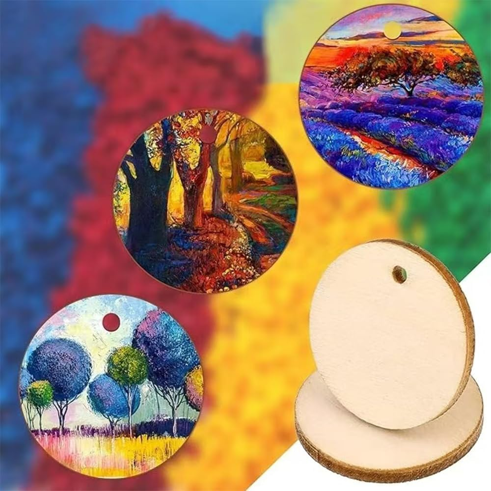 Wooden round Pendants, 200 Pieces, Unfinished Craft Discs with Holes for DIY Projects, Decorations image number 6