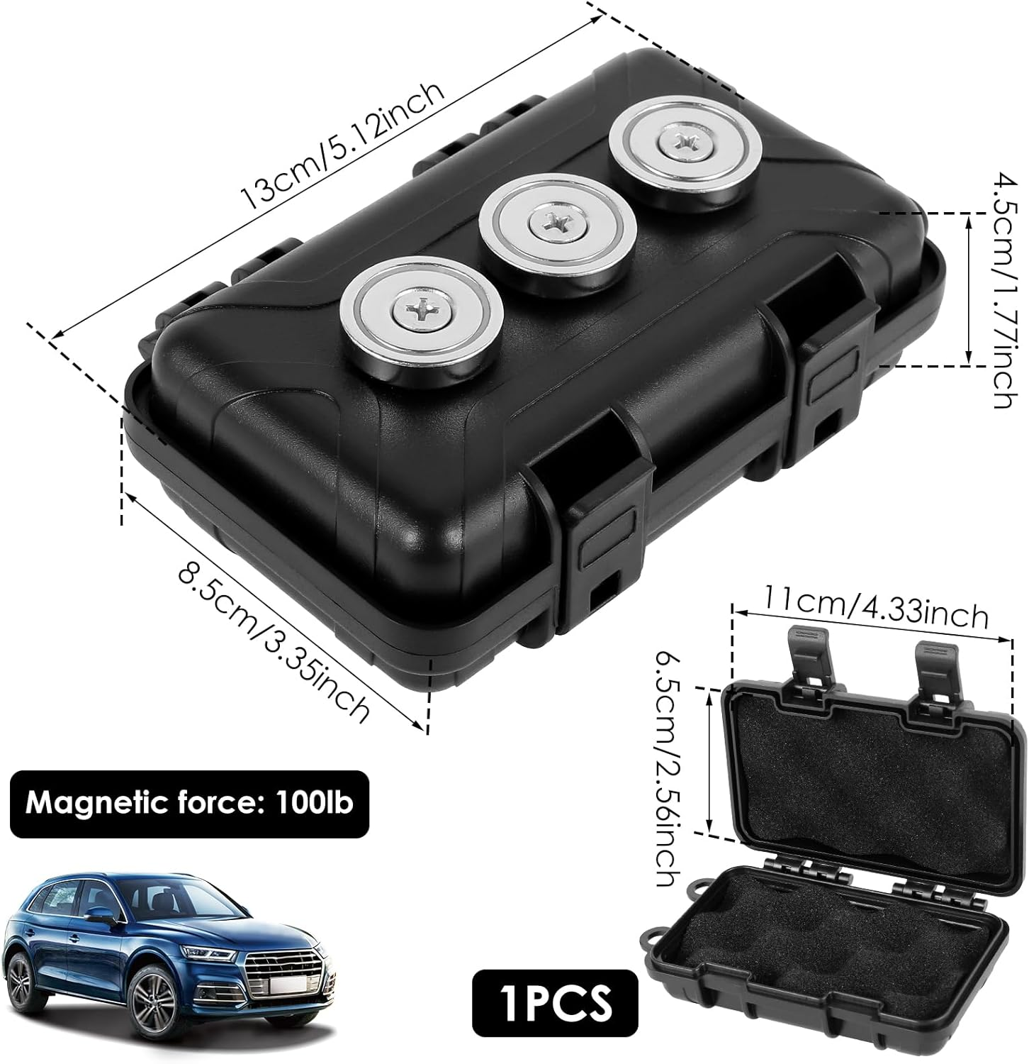 PHWRECZ 1Pc/2Pcs Magnetic Key Holder under Car Hide Key Box with Strong Magnet, Waterproof, Secure, Versatile, Black, 4.33X2.56X1.38 Inches - 2Pcs image number 2