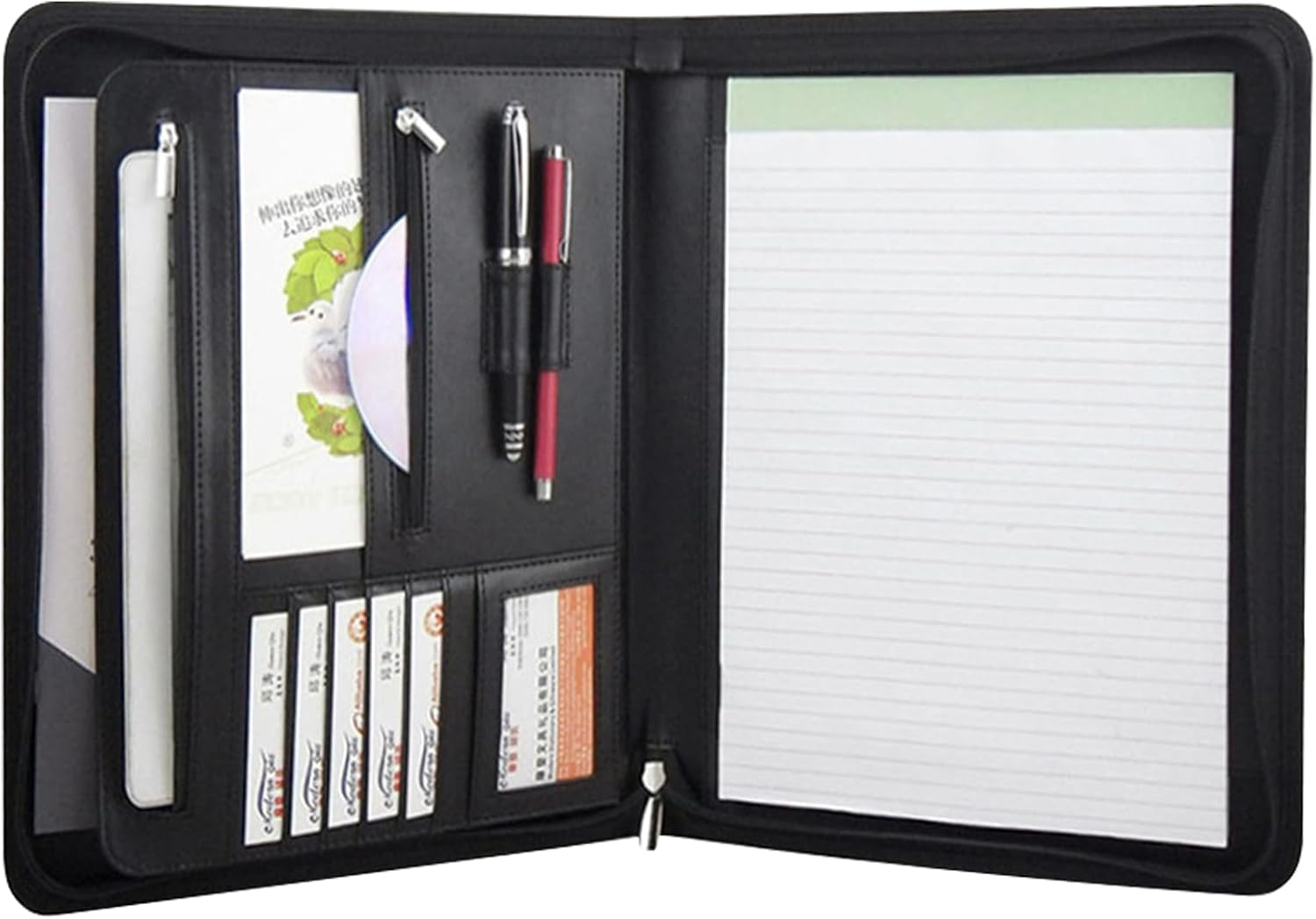 VANRA Zippered Padfolio for Men Leather Portfolio for Women Binder Organizer Interview Resume Folder for Papers Document Holder Planner Binder A4 Letter Size with Notepad (Black) image number 5