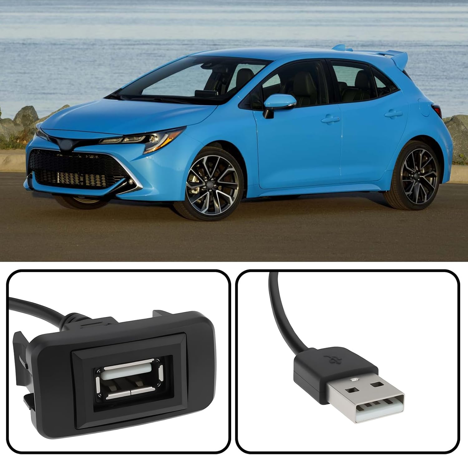 Emsea Male to Female USB Power Socket Extension Cord Adapter with a Length of 25Cm Compatible with Toyota Corolla 2007-2019 USB Port Car Charger image number 3