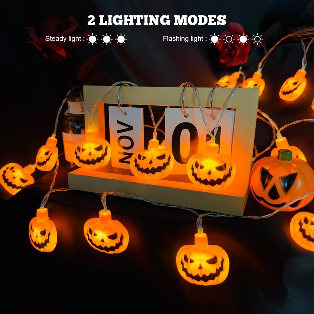 Meleager Halloween Fairy Lights, 3 M, 20 LED Fairy Lights with Pumpkin Decoration, Battery Operated Fairy Lights for Halloween, Indoor, Outdoor, Party Decoration image number 3