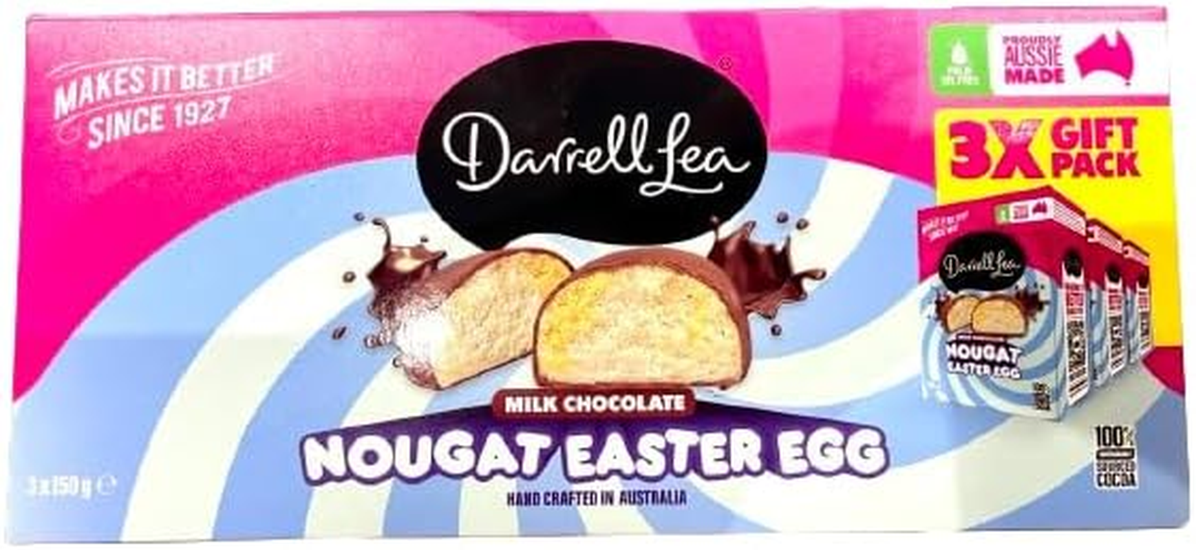 Darrell Lea Nougat Easter Egg, Milk Chocolate Coated, 3-Pack Gift Box, 450G