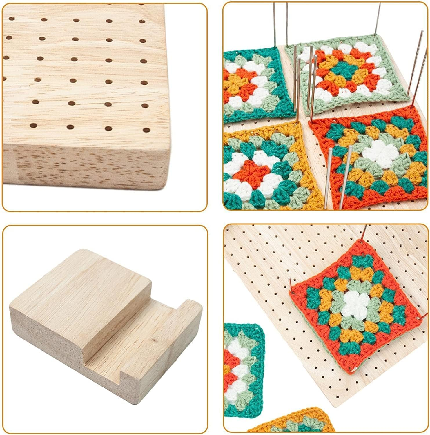 Wooden Crochet Blocking Board, Granny Square Blocking Board with 20 Pins and 5 Large Eye Needle, Blocking Mats for Knitting, Crochet Holder Accessorie image number 5