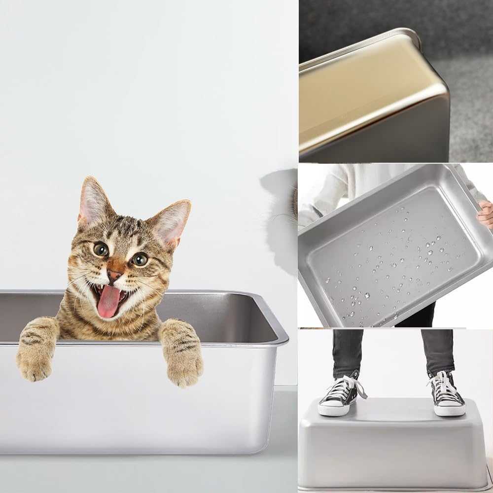 Stainless Steel Cat Litter Box,15.8 X 11.8 X 3.94 in Metal High-Sided Litter Pan, Non-Stick & Odor-Free, Easy to Clean Indoor Pet Toilet for Cats, Kittens & Rabbits image number 4