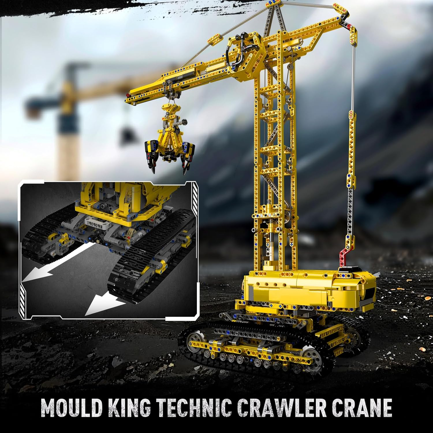 Mould King 17059 Crawler Crane Engineering Vehicle Building Set, Remote Control Excavator Car Model Block Kit MOC, STEM Gift Toy to Build for Boys Girls Aged 14+ 1731Pcs image number 1