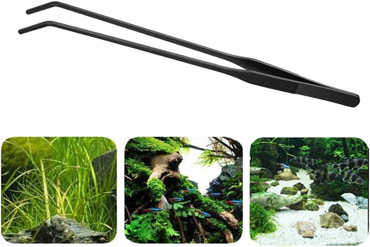 15 Inch Black Curved Aquarium Tweezers Stainless Steel Curved Tweezer with Carbonation Protection Coating against Rust Long Reptiles Feeding Tongs for Aquatic Plants Lizards Spider Snakes image number 2