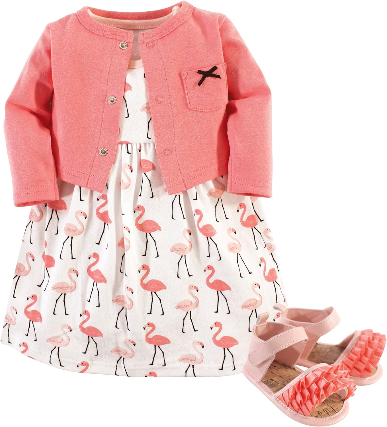 Hudson Baby Girls' Cotton Dress, Cardigan and Shoe Set image number 1