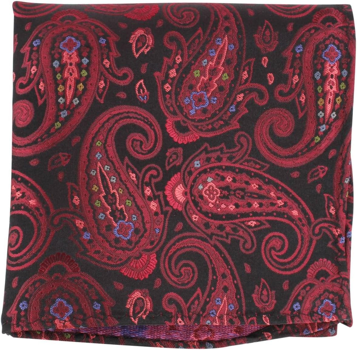 Knightsbridge Neckwear Mens Paisley Silk Pocket Square - Black/Wine image number 3