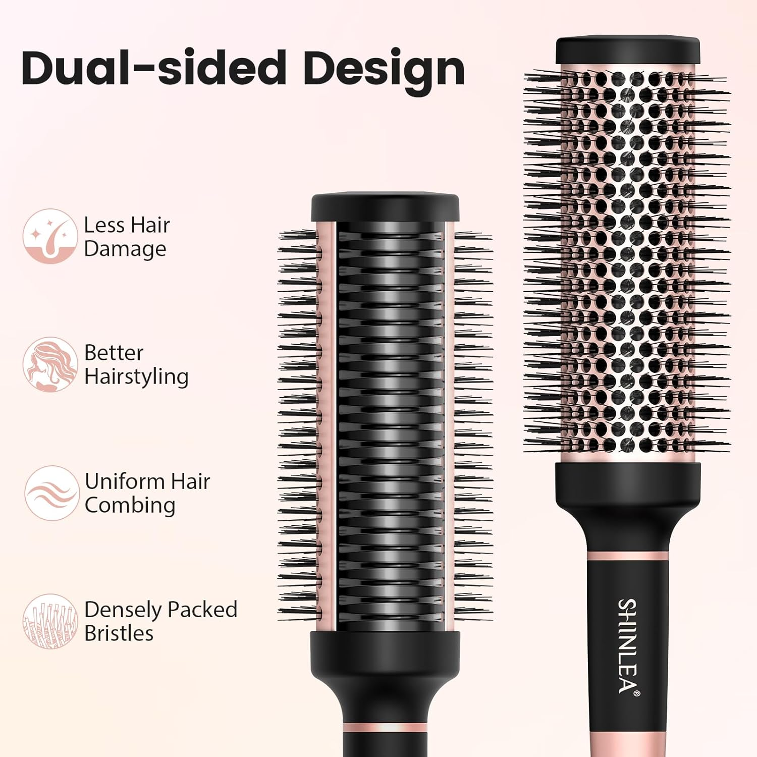 SHINLEA Ceramic round Brush for Blow Out, Newly Upgraded round Brush for Blow Drying with Distribution Grooves and Nylon Bristles, Tangle-Free Hair Brushes for Women,Pink. - Pink image number 6