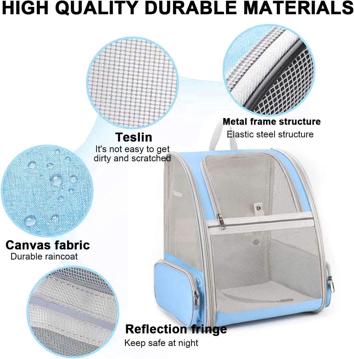 Pet Backpack Carrier for Small Pets Cats Dogs and Rabbit up to 16 Pounds, Collapsible Breathable Ventilated Design, Safety Straps, Backpack Designed for Travel, Hiking, Walking & Outdoor Use (Blue) image number 5