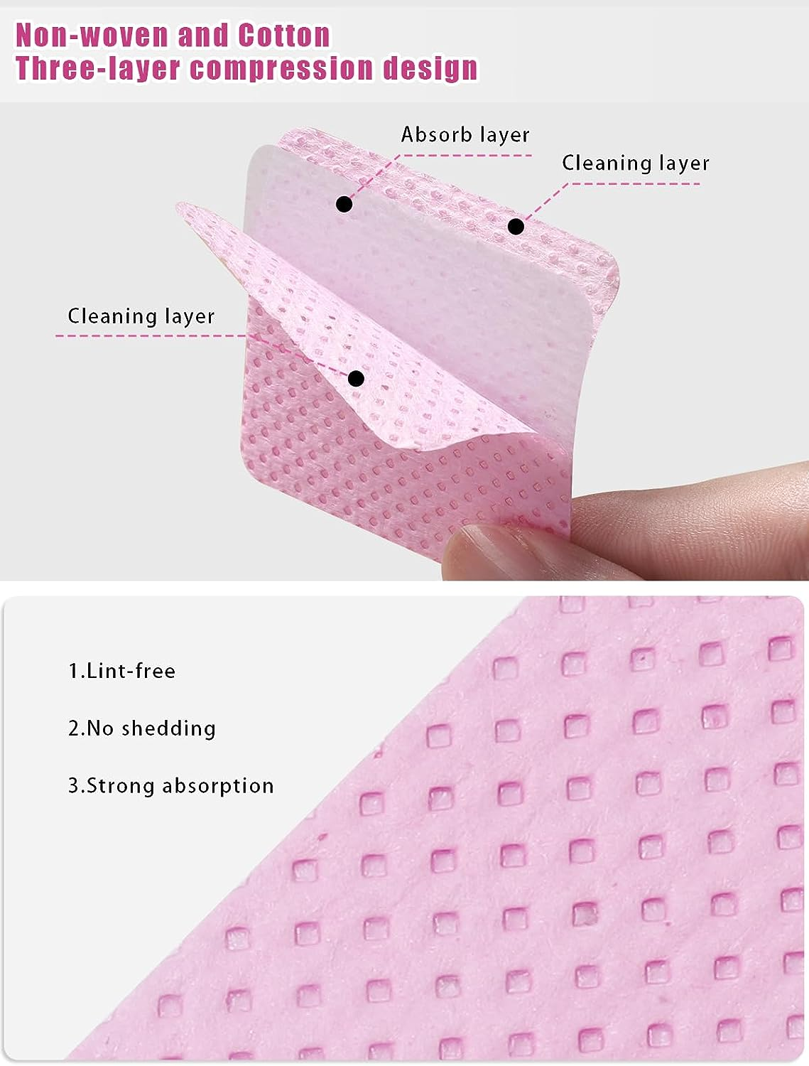 TEOYALL Lint Free Nail Wipes, 1200 PCS Non-Woven Fabric Nail Cleaning Pads Pink Lash Extensions Glue Cleaning Wipes Nail Salon Supplies (1200 PCS) image number 1