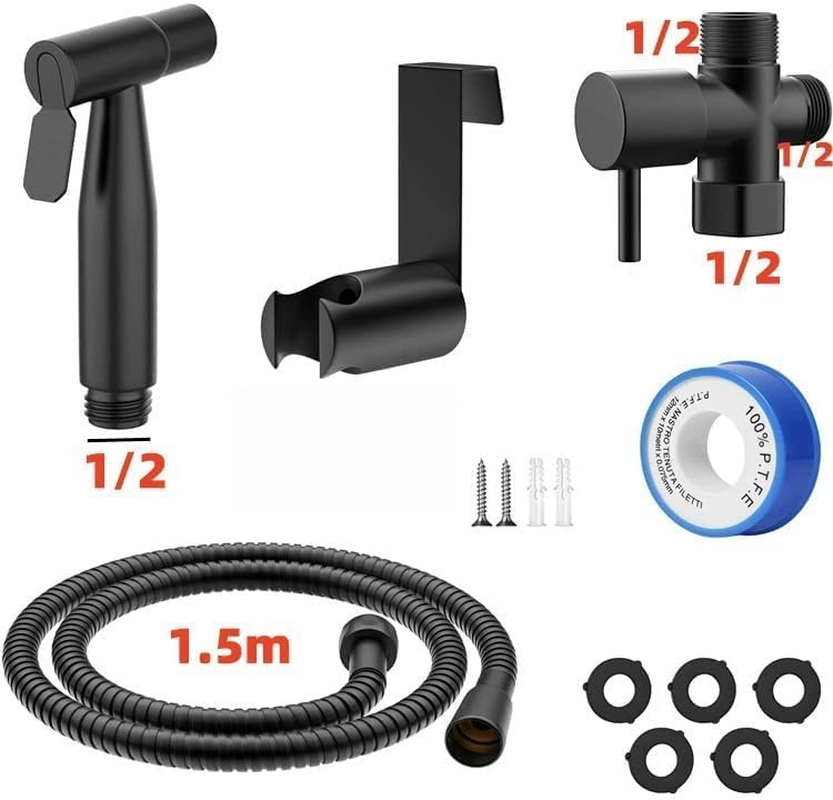 Handheld Bidet Sprayer for Toilet, Spray Attachment with Hose for Feminine Wash, Baby Cloth Diaper Washer, Stainless Steel Cleaner and Shower Sprayer for Pet, Bathroom or Toilet (Black) - Black image number 2