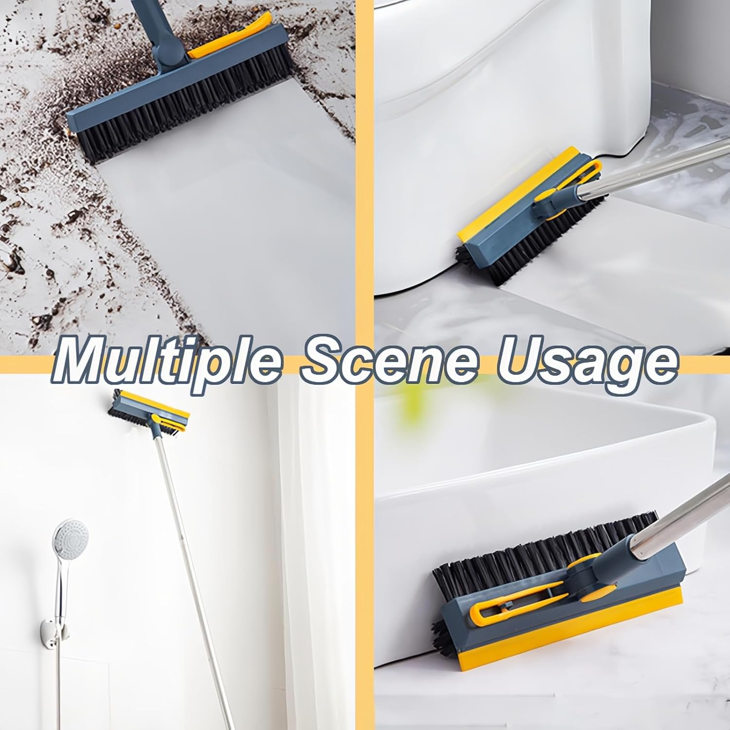 Floor Scrub Brush, 3 in 1 Swivel Grout Brush with V Shaped Corner Squeegee, Cleaning Tools for Cleaning Patio Bathroom Garage Wall Deck Kitchen Tub Tile, 44.48 Inch image number 5
