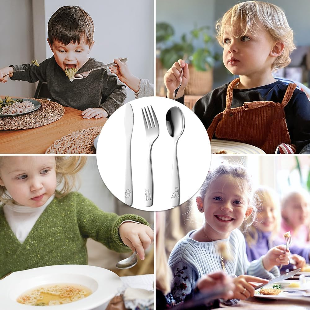 Kids Cutlery Set, Stainless Steel Kids Silverware Set -Toddler Flatware/Child Safe Utensil Set Includes Safe Forks, Spoons and Knives (15PCS) image number 3