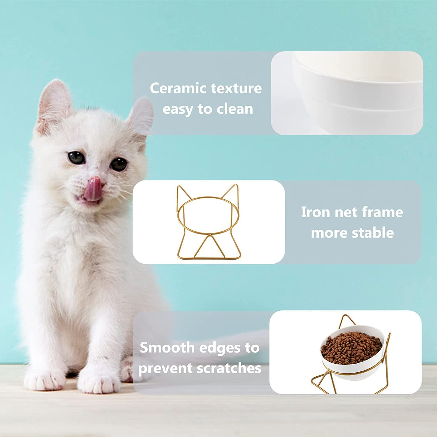 Cat Bowls, Double Ceramic Pet Bowls with 15&deg;Tilted Raised Stand for Food and Water, anti Vomiting Cat Dish Feeder, Perfect for Puppy Cats and Small Dogs (Single Bowl) image number 2