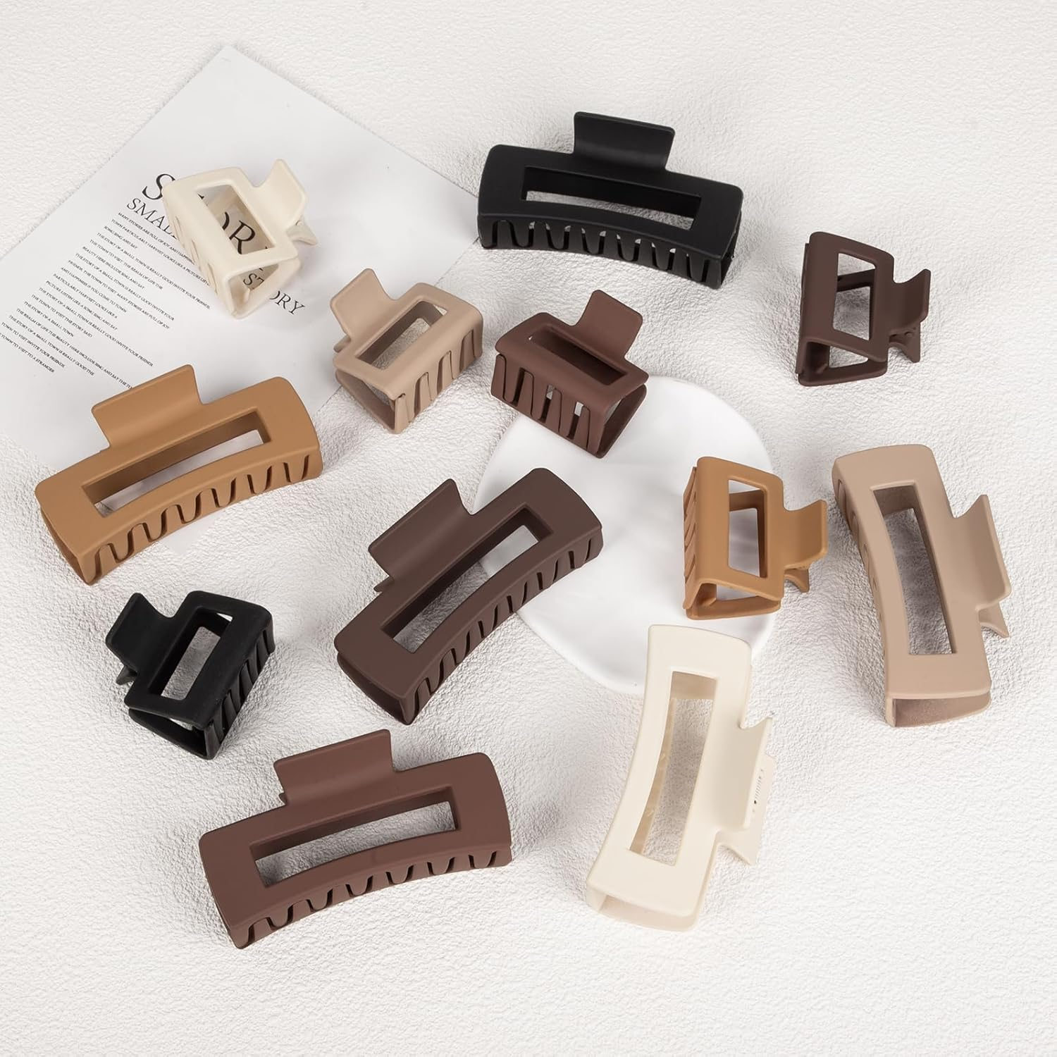 12 Pack Square Claw Clips, Large and Small Hair Claw Clips for Women Thick Thin Hair (Neutral) image number 1