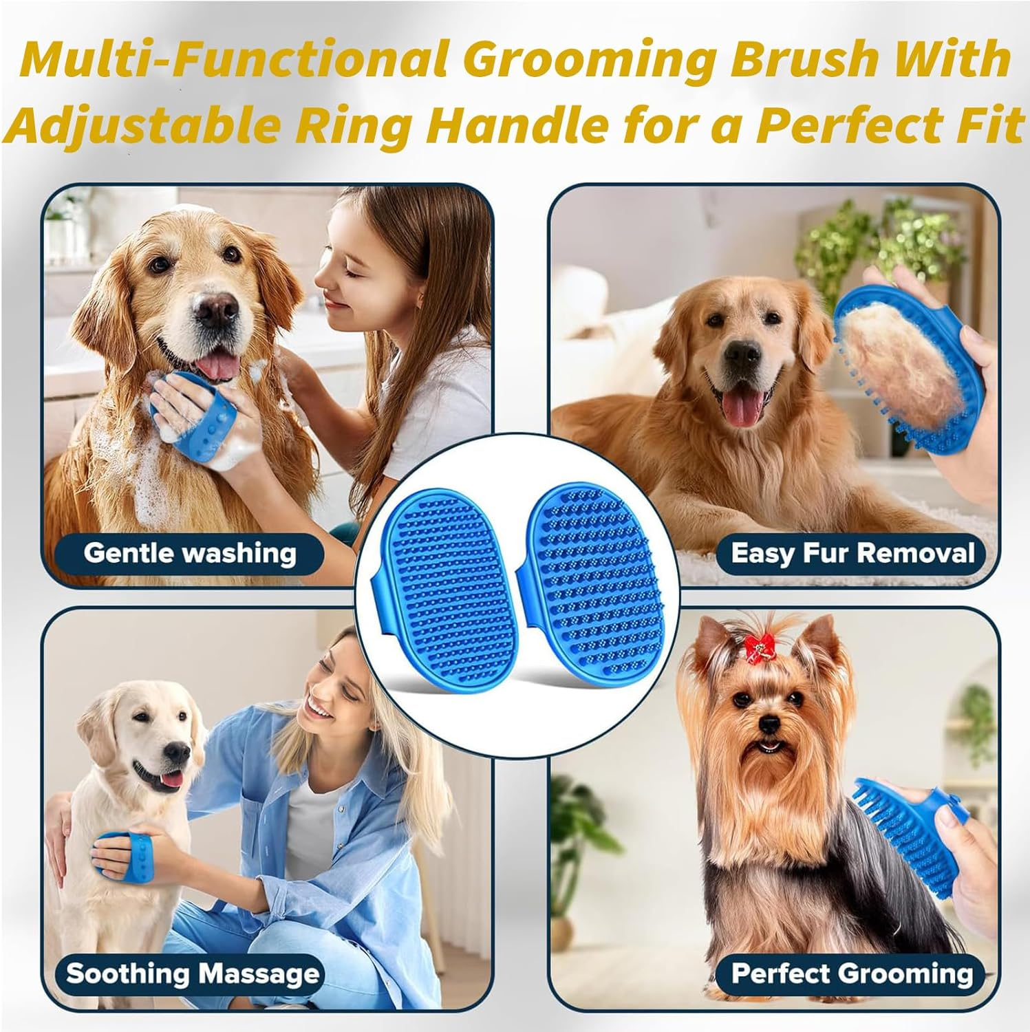 6PCS Pet Grooming Kit, Silicone Pet Bathing Set - Heat Resistant Bathing Gloves with High-Density Teeth, Bath Brush, Toothbrush Finger, Dog Shampoo Brush for Washing, Bathing & Massaging image number 4