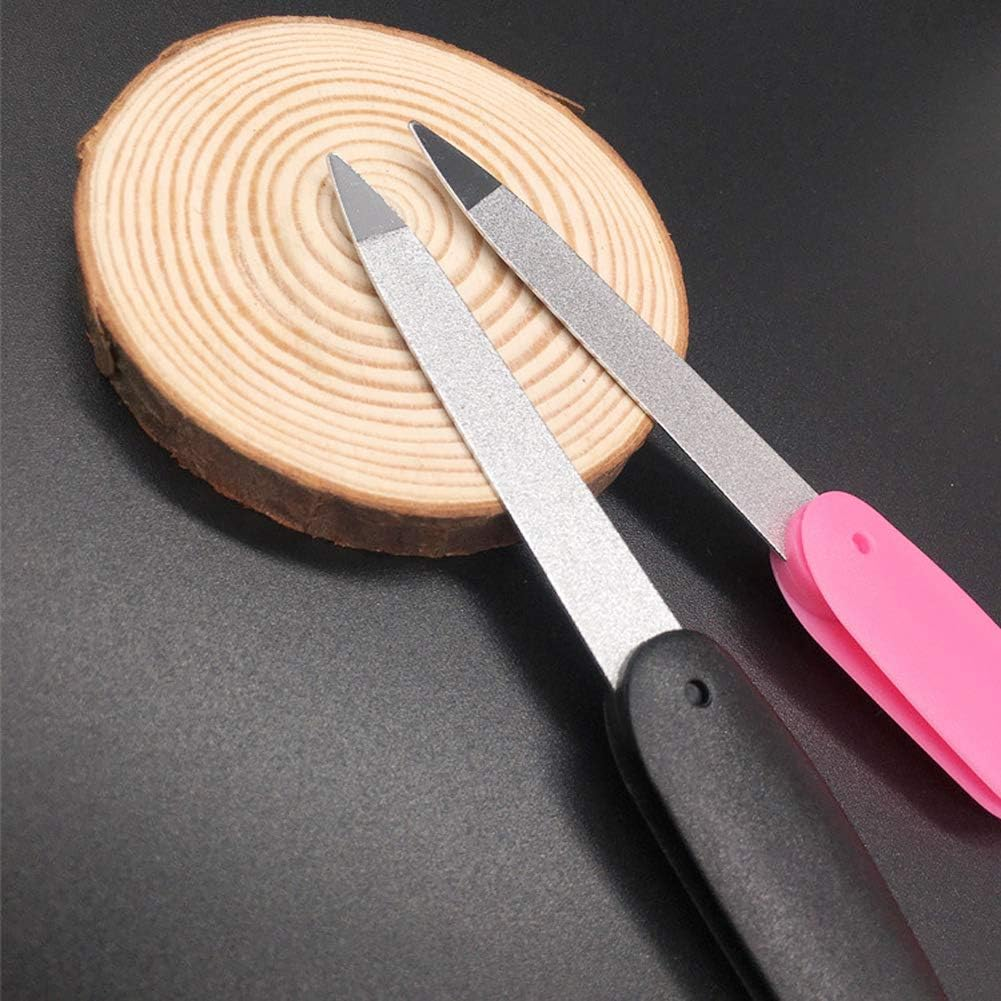 2 Pieces Double-Sided Stainless Steel Foldable Nail Files Manicure Pedicure Tools Files Folding Pocket Size Nail File for Shaping and Smoothing Finger and Toenails (Pink, Black)