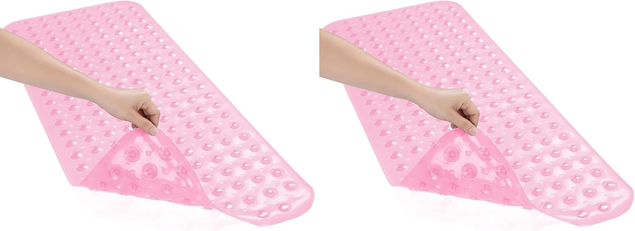 Mumoo Bear Bathtub and Shower Mats, Non Slip 40 X 16 Inch Extra Long Bathtub Mat, Machine Washable Bathmat with Drain Holes, Suction Cups for Bathroom Floor -Light Blue