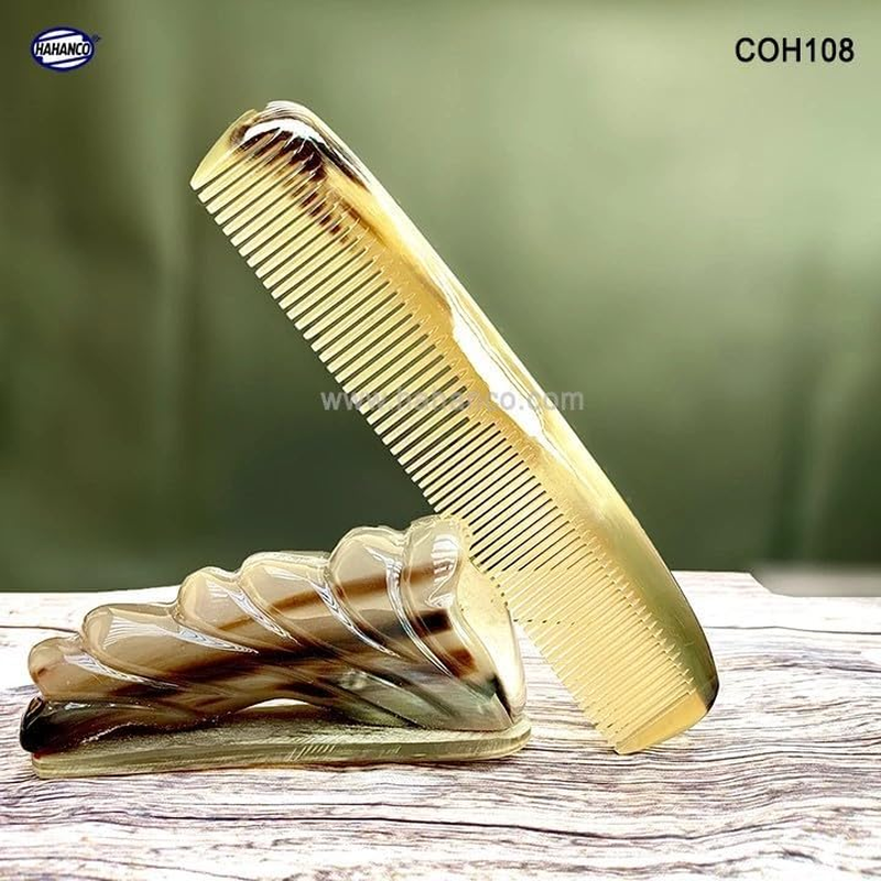 Dual-Toothed African Horn Comb &ndash; Handmade, Natural Hair Therapy & Eco-Friendly Size XL - 19Cm image number 5