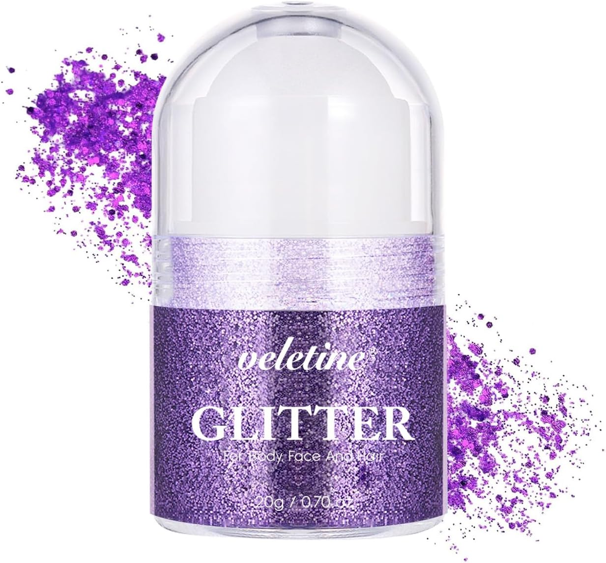 Veletine Body Glitter Gel, Roll-On Glitter Gel for Body, Face, Hair and Lip,Shimmer Three-Dimensional Glitter,Hair Glitter＆Lip Glitter,Sparkling Body Contouring Highlight Makeup, 20G/0.7 Oz (Purple) image number 4