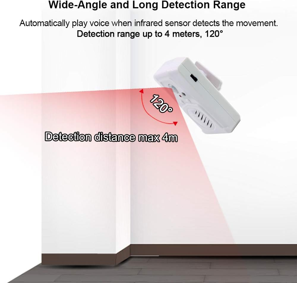 Infrared Motion Sensor Activated Sound Speaker Built with Microphone Record One Voice for Shop Sale, Garage Door Alert, Greeting Visitor Door Chime, Security Reminder image number 2