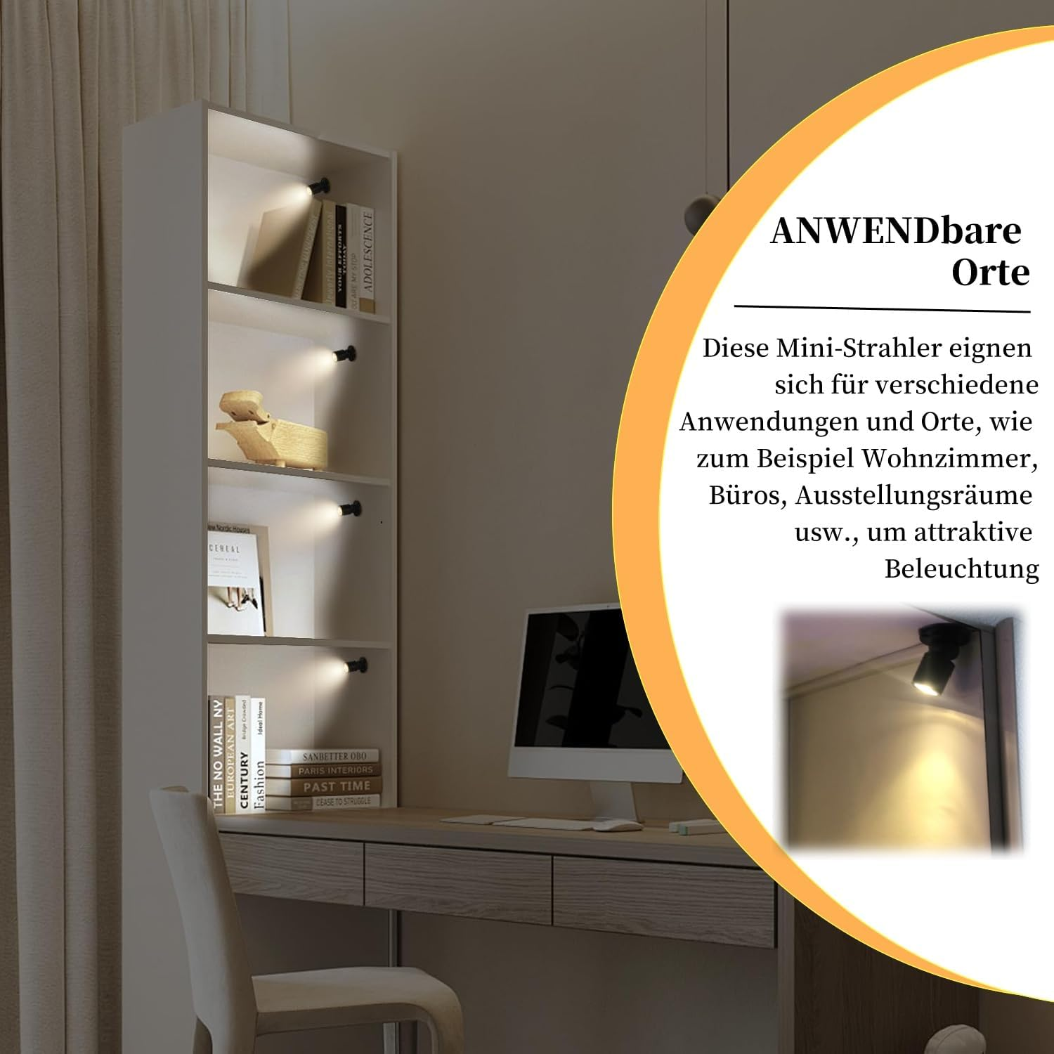 Guangyu Double Heads USB Small LED Spotlight Cabinet Light 3 W 360&deg; Swivelling Mini LED Spot for Cupboard Warm White Light Hallway Galleries Shops Jewellery Cabinet image number 2