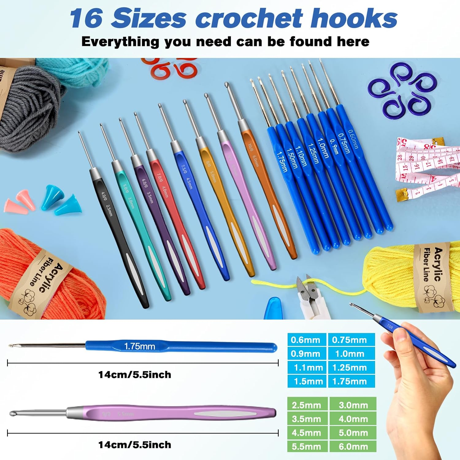 63PCS Crochet Kit for Beginners Knitting & Crochet Supplies, Premium Crochet Kit 9 Colors of Yarn, Crochet Needles, Accessory Kit, Crochet Bag and More, Suitable for Beginners