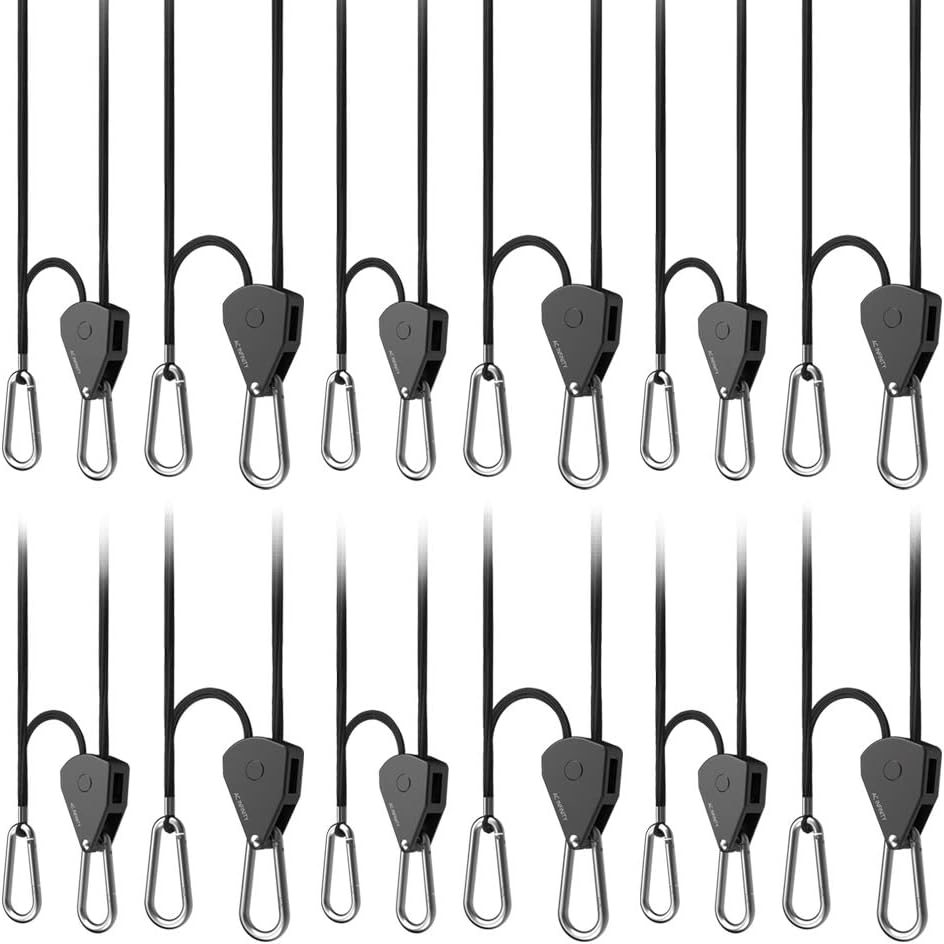 AC Infinity, Adjustable 1/8&rdquo; Rope Hanger, Heavy-Duty Stainless Steel Gears Ratchets, 150 Lbs Weight Capacity, 2 Pairs
