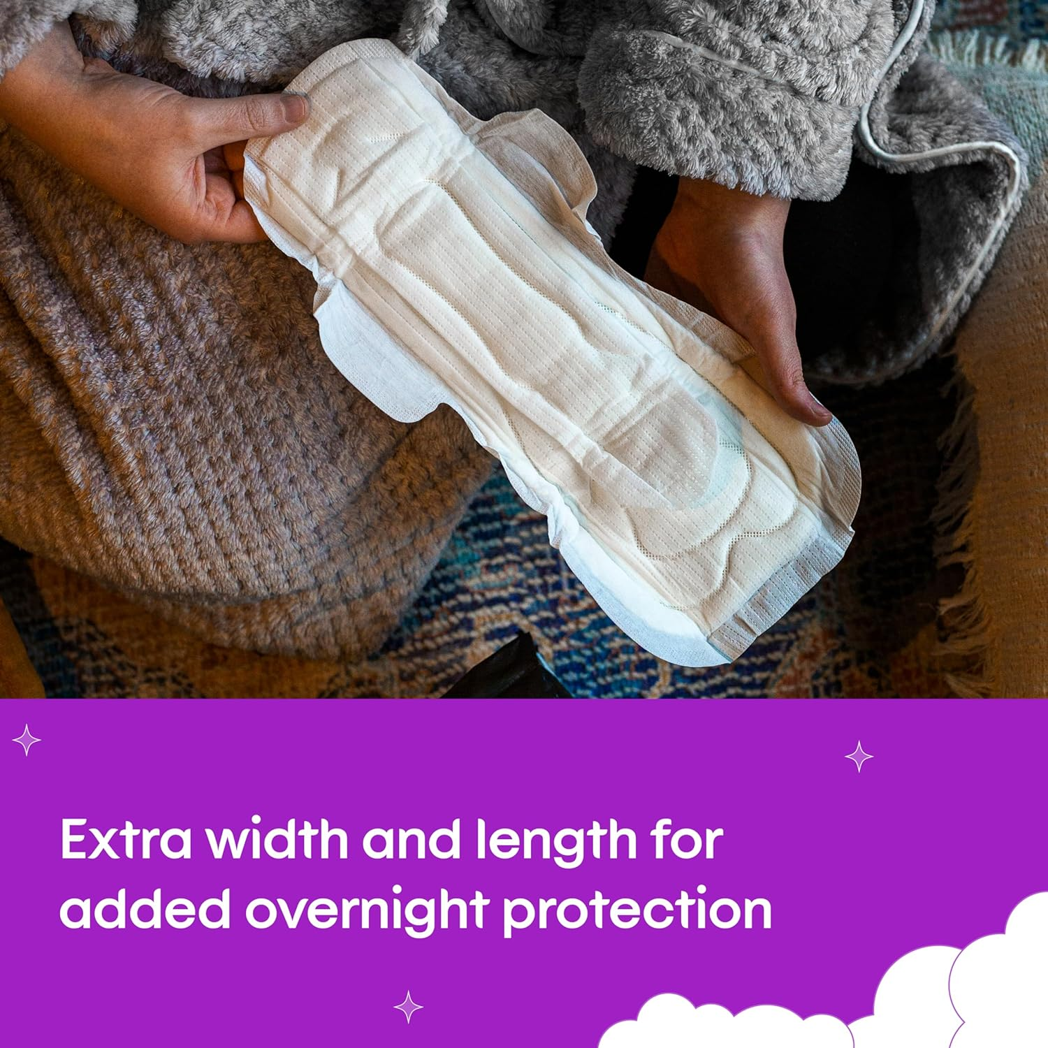 U by Kotex Extra Overnight Pads Long with Wings 32 Pack (4 X 8 Pack) - Packaging May Vary image number 5