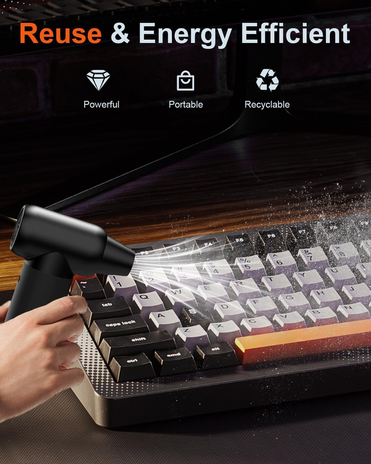 Compressed Air Duster - 180000RPM Electric Air Duster for Cleaning Keyboard&Pc 3 Gears Adjustable Rechargeable Cordless Jet Dry Blower Air Blower for Car and Home-Replace Compressed Air Can image number 4