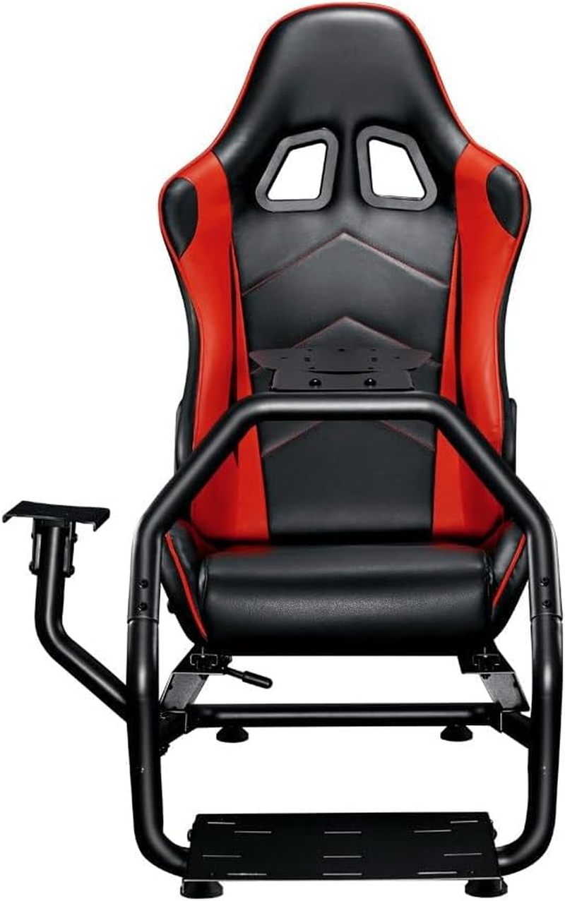 Artiss Racing Simulator, Foldable Sim Steering Cockpit Wheel Adjustable Gaming Chair Leather Seat Thrustmaster for Home Bedroom with Rubber Foot Pads, Black Red image number 4