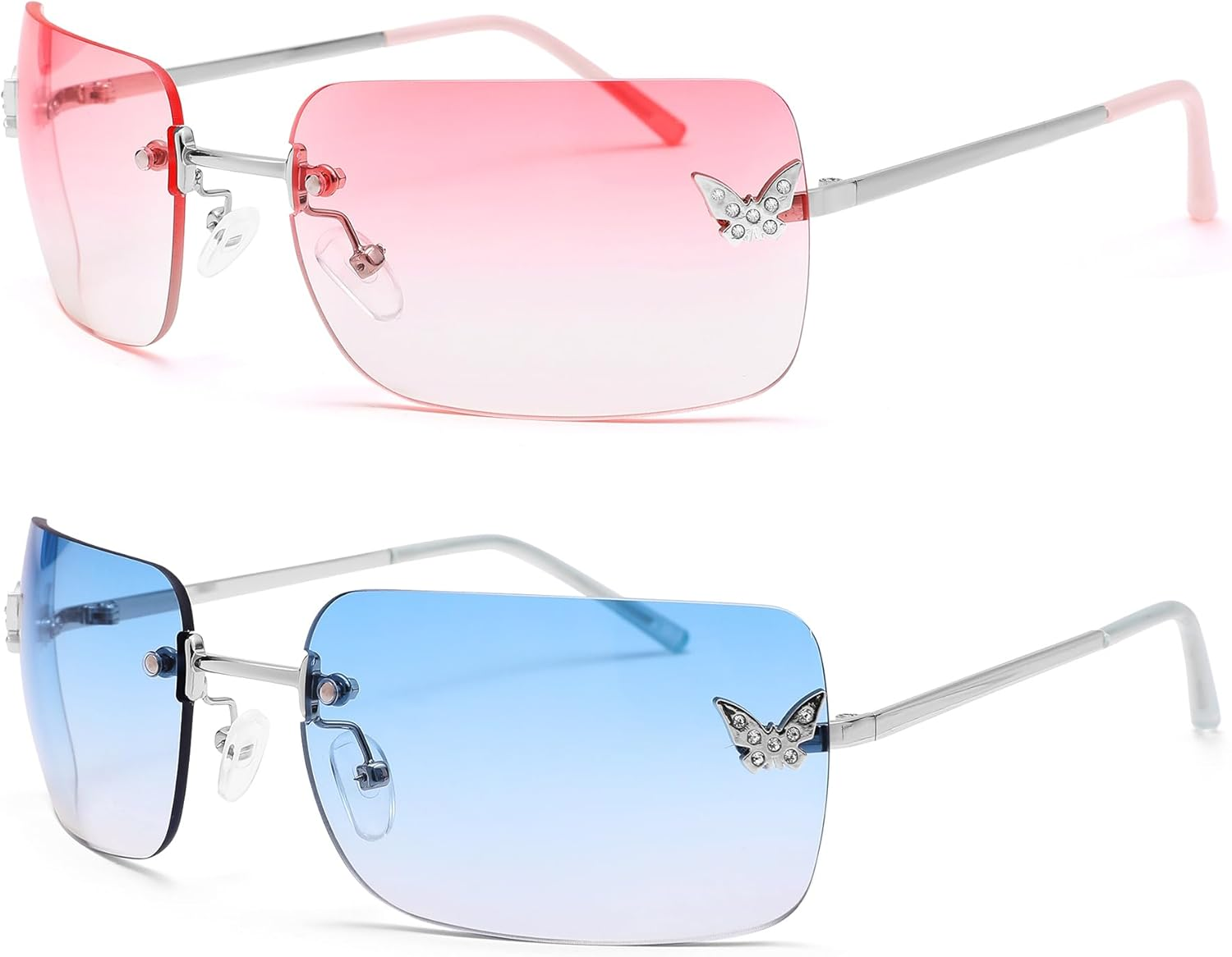 Revemo Rectangle Rimless Sunglasses for Women Retro Trendy Square Sun Glasses Vintage Shades