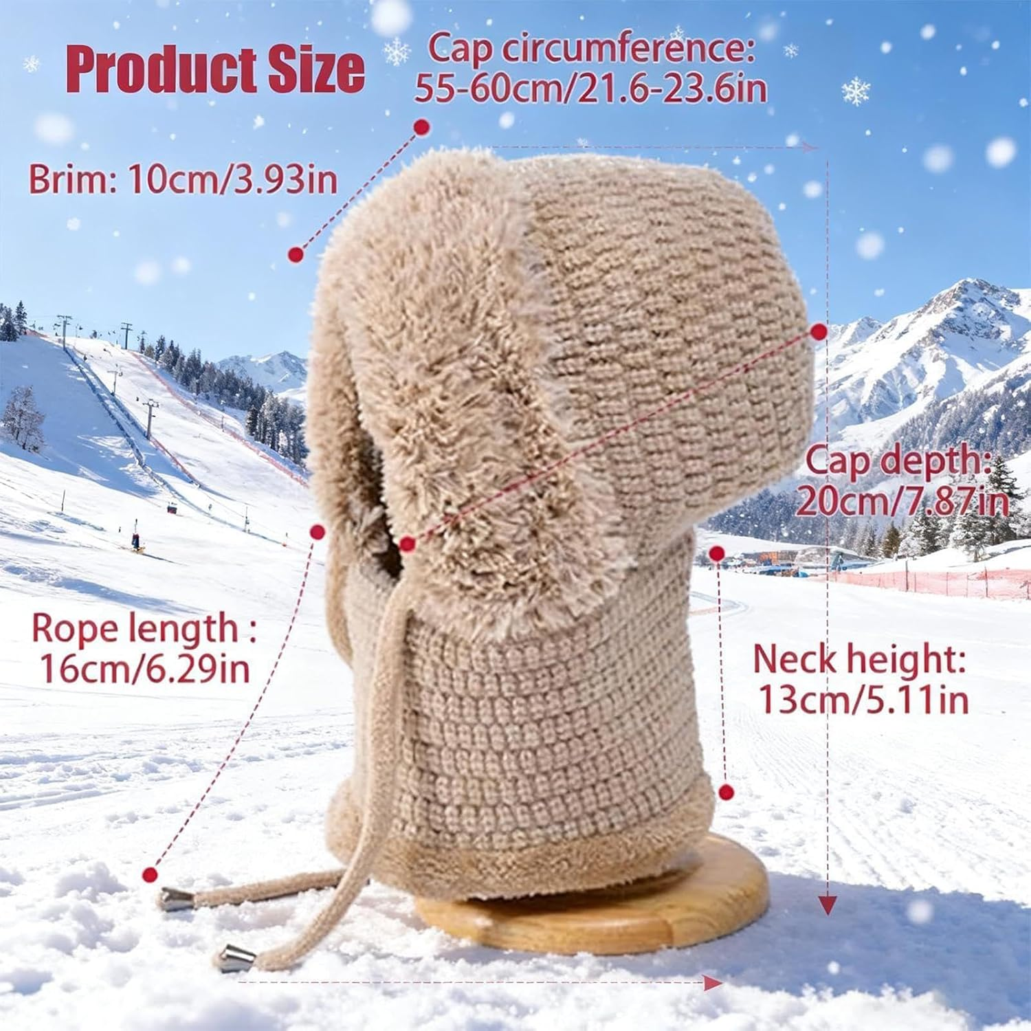 3 In1 Beanie Hat with Scarf and Face Cover - Winter Balaclava | Fall Winter Warm Knitted Windproof Beanie with Thick Soft Fleece Lining | One-Piece Hood Ski Maskes for Hiking, Travel, Skiing, Cycling - Creamy image number 3