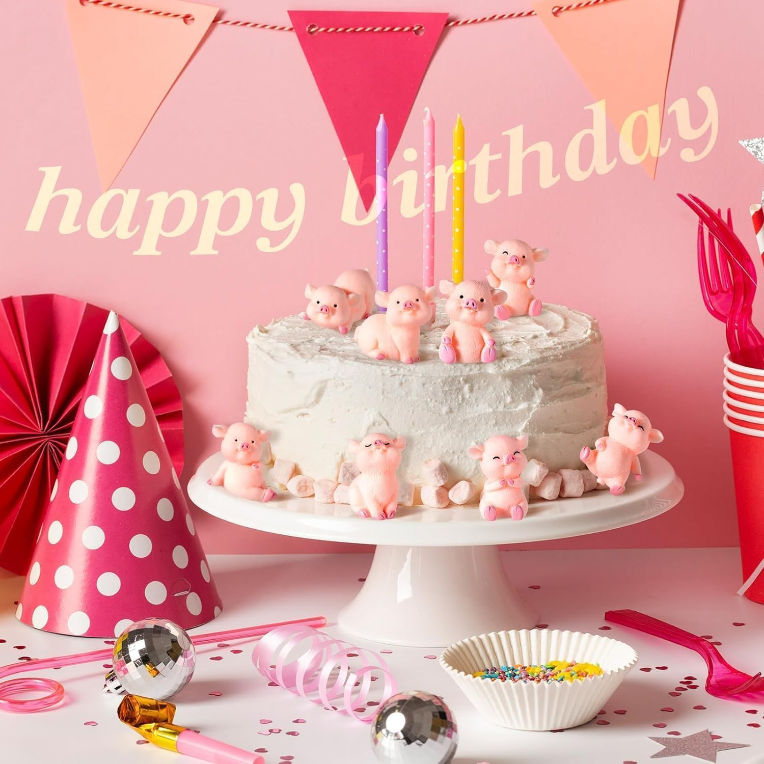 32 Pcs Miniature Pig Figurine, Pink Piggy Toy Figures, 1.5 in Resin Cute Pig Cake Toppers for Cake Decoration, DIY Crafts, Table Centerpieces, Home Decor and Fairy Garden image number 4