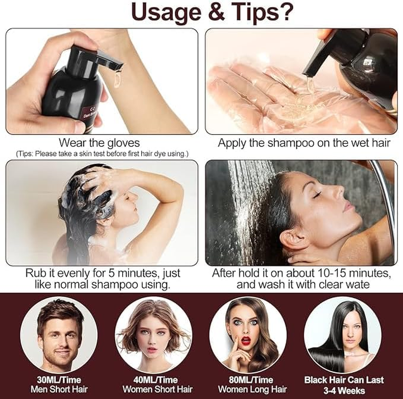 Black Hair Color Shampoo, 500ML Instant Hair Dye Shampoo - 3 in 1 Hair Dye for Grey Hair Coverage - Long Lasting - Natural - Coloring in Minutes for Women Men image number 2