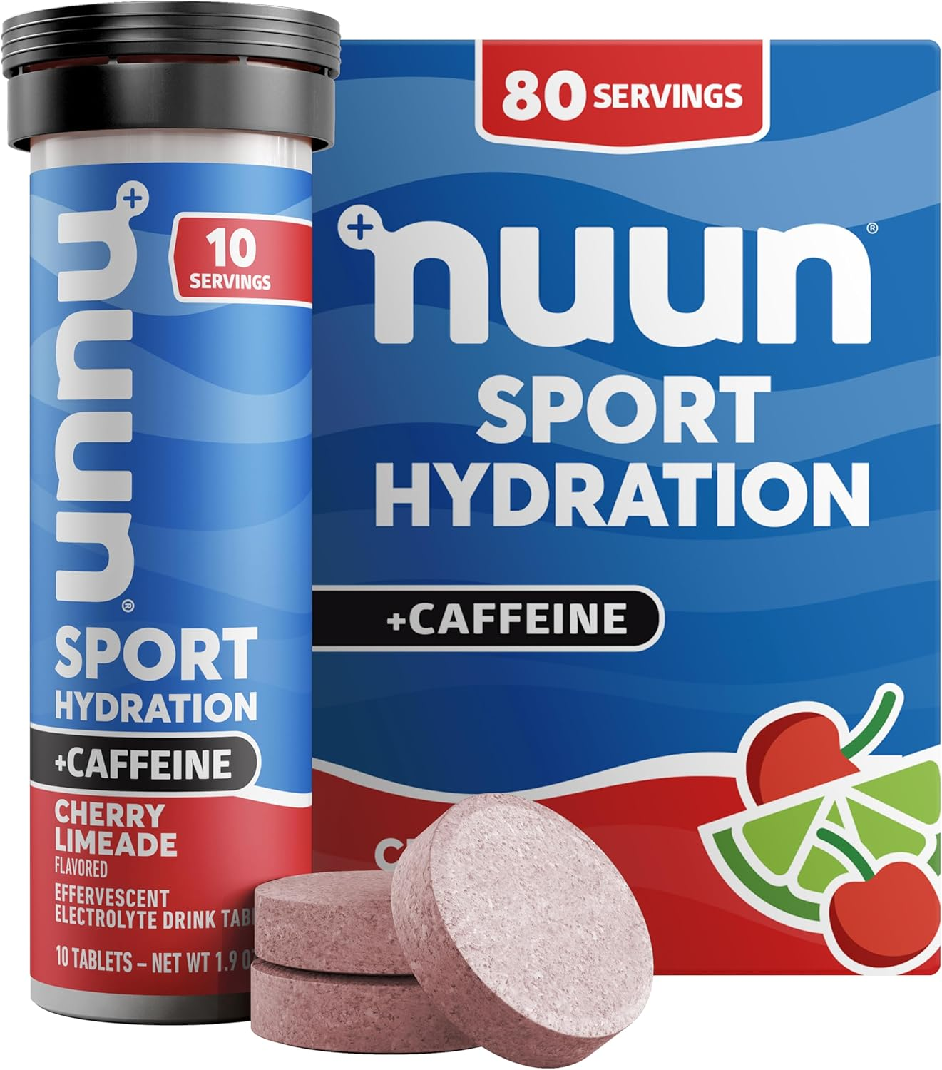 Nuun Sport + Caffeine: Electrolyte-Rich Sports Drink Tablets with Caffeine, Cherry Limeade, Box of 8 Tubes (80 Servings), Sports Drink for Replenishment of Essential Electrolytes Lost through Sweat image number 6
