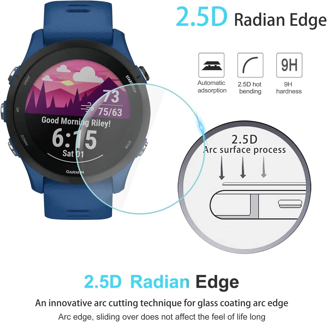 Suoman 4+6 Pack for Garmin Forerunner 255/255 Music Screen Protector + Anti-Dust Plugs, [Anti-Scratch] Full-Coverage 2.5D 9H Hardness Tempered Glass Screen Protective Film image number 5