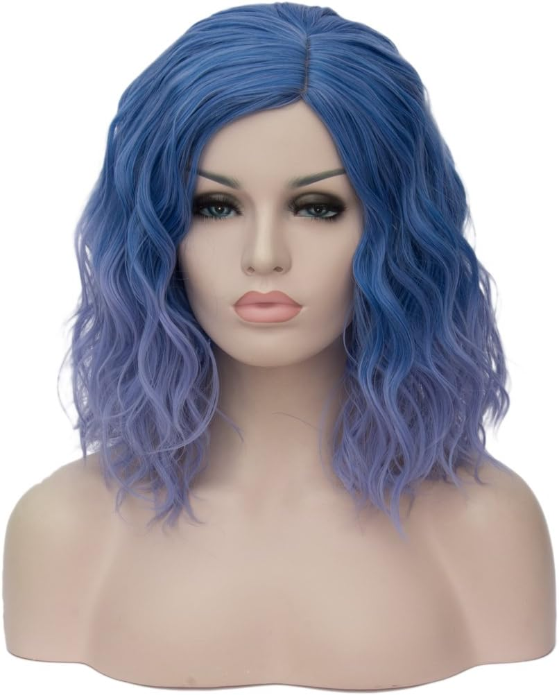 Cying Lin Short Bob Wavy Curly Wig Light Blue Wig for Women Cosplay Halloween Wigs Heat Resistant Bob Party Wig Include Wig Cap (Light Blue) image number 5