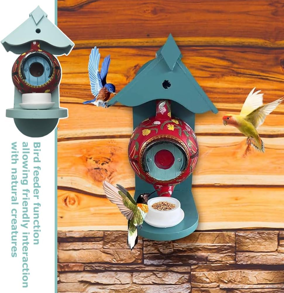Bird Houses,Birds Feeder House,Tea Cup Bird Feeder,Vintage Wall Hanging Resin Decoration,For Outdoors Garden Patio Backyard Wall Decor,For outside (Red)