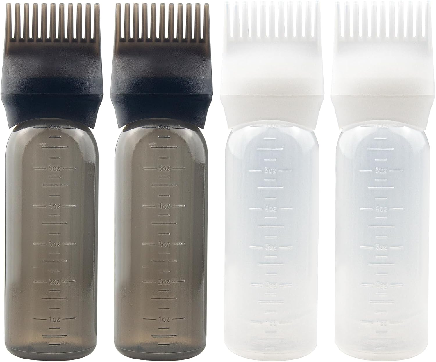 ZGQHZR 4 PCS Root Comb Applicator Bottle, Oiling & Dye Shampoos Hair Salons - 6Oz (2Blk+2Wh)