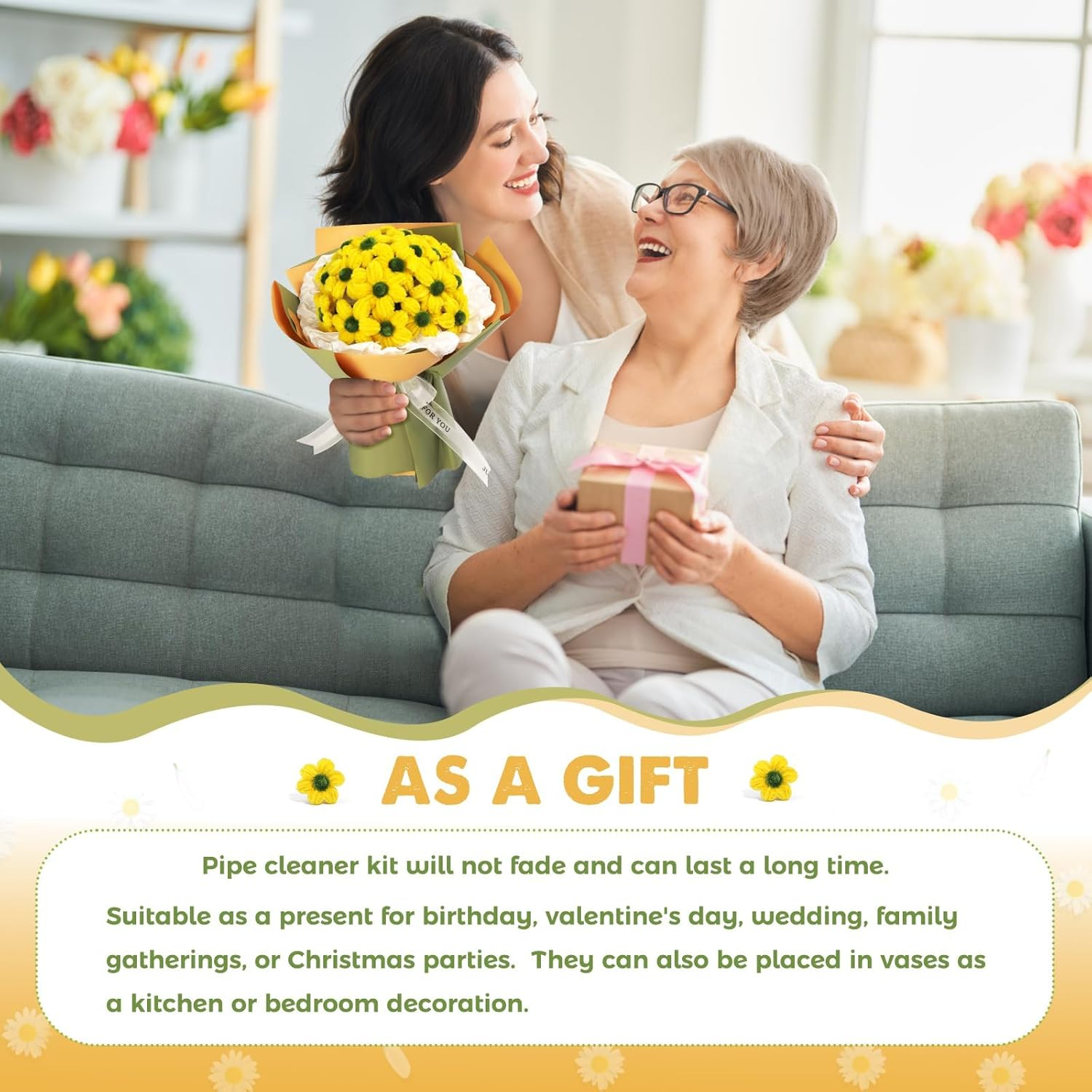 Pipe Cleaners Craft, Pipe Cleaners Craft Supplies 250PCS, Little Daisies Flower Making Kit with Instructions for Adults DIY Arts Crafts Wedding Bouquet Party image number 4