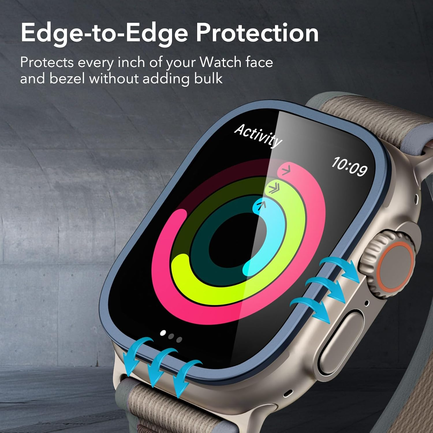 ESR Armorite Screen Protector for Apple Watch Ultra 3/2/1 (2025/2024/2023/2022, 49 Mm), Military Grade Protection, Tempered Glass Protector with Aluminum Alloy Frame, 2 Pack, Blue image number 6