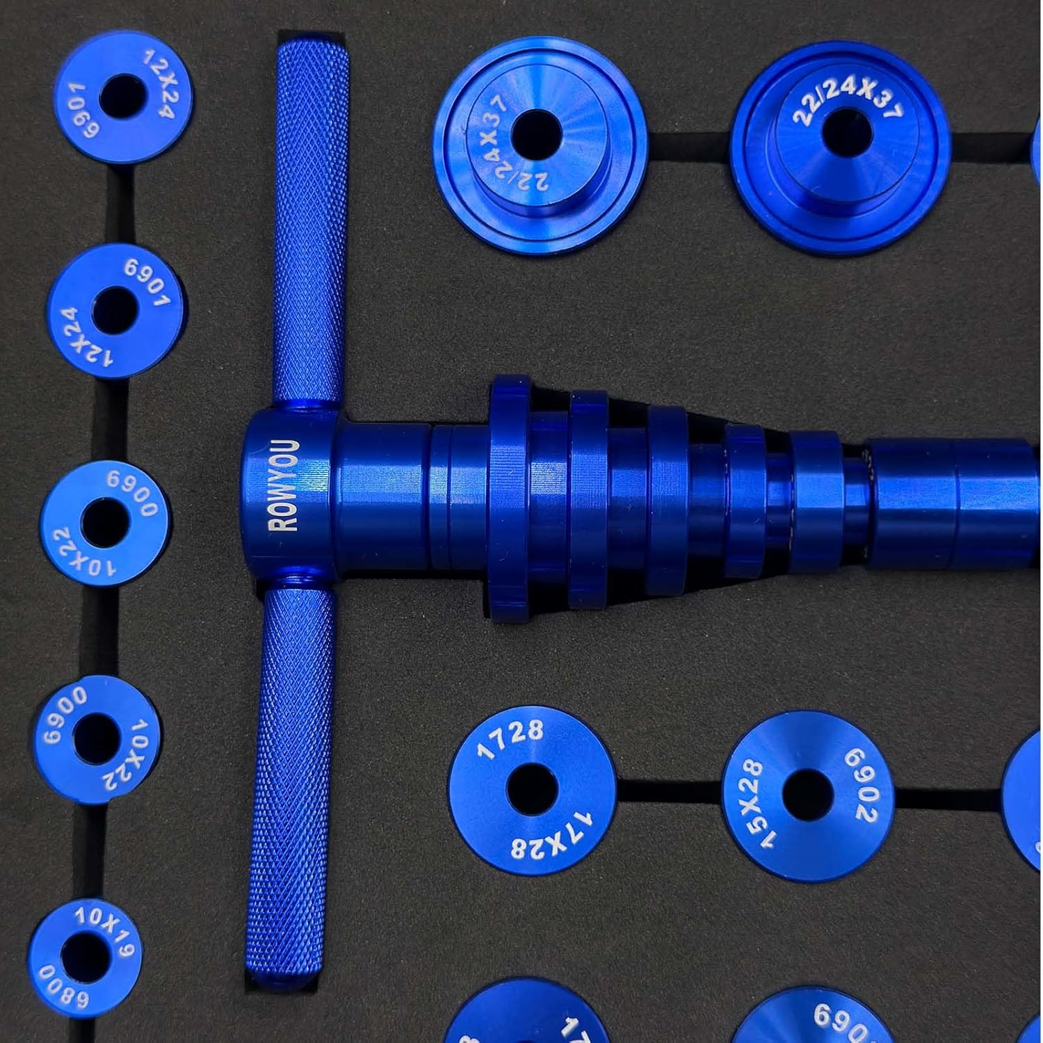 Bike Bearing Press Kit, ROWYOU Bicycle Bearing Press Set Include 35 Bearing Adapters & Bike Headset Press Tool & Carry Case, Heavy Duty Bike Tool for Wheels/Hub BB Axis Turning Point Tool image number 6