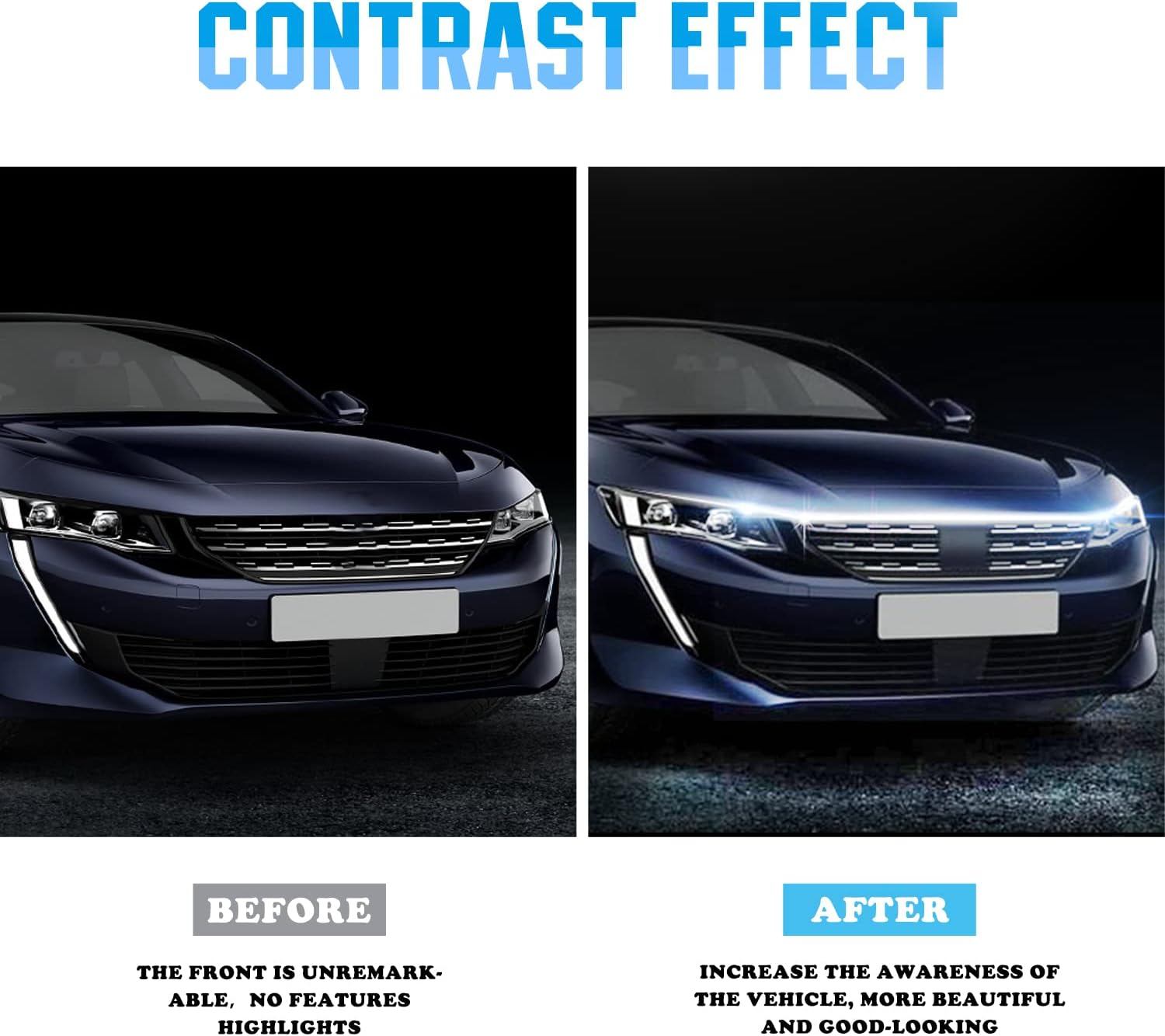 Kaidengzhe Car LED Hood Light Strip, 59 Inch 12V Flexible Waterproof Daytime Running Light, Universal Hood Starter Trim Hood Light Kit, Exterior LED Strip Light for Automotive SUV Truck, White, 1Pcs image number 4