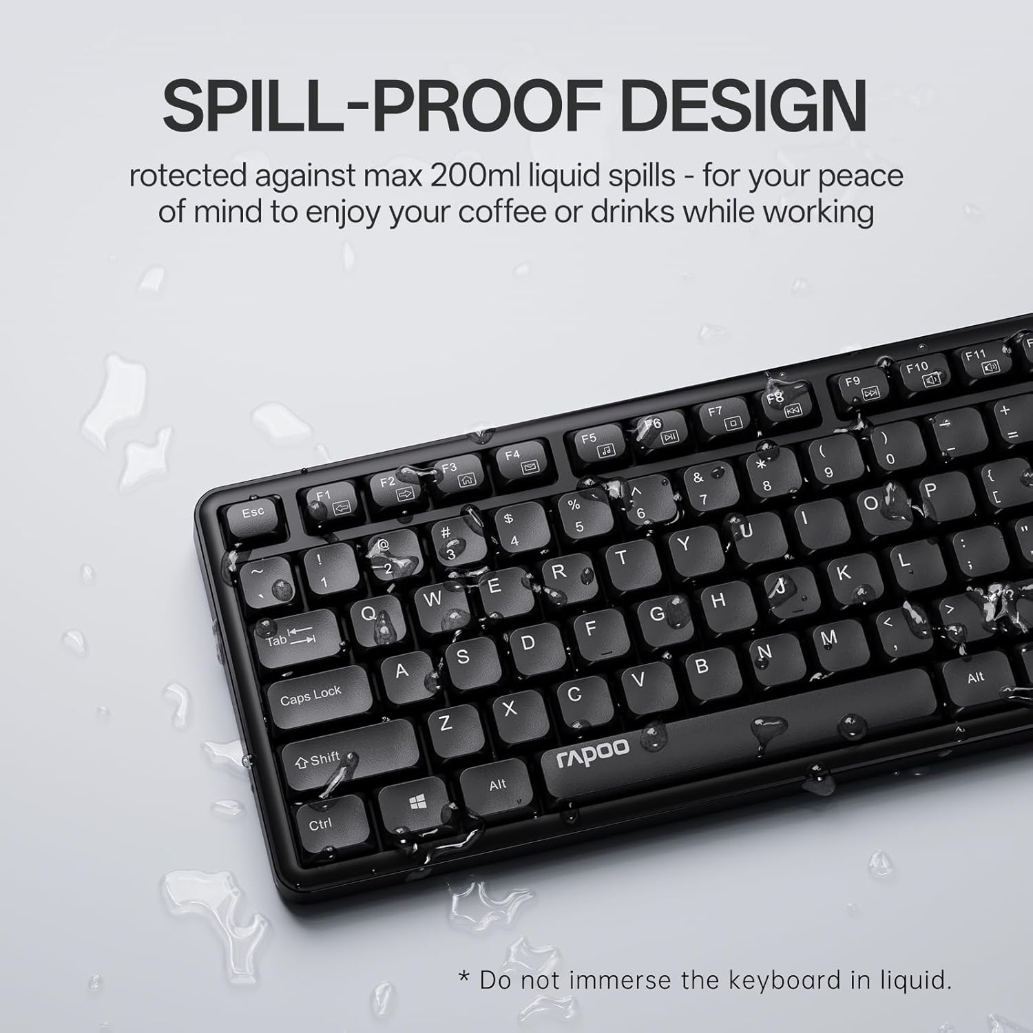 Rapoo X2100 Quiet Wireless Keyboard and Mouse Combo, 2.4Ghz USB Receiver, 12 Multimedia Keys, Spill-Proof, Full-Sized, Compatible with PC, Laptop, Black image number 5