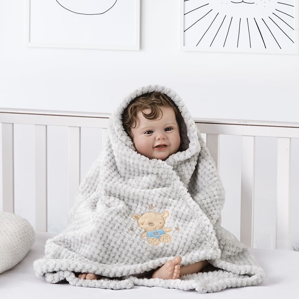 CREVENT Gift Set for Girls Boys -Diaper Caddy Organizer Basket with 2 Blankets, 1 Taggie, 1 Lovey, 3 Socks，2 Baby Bodysuits，1 Gift Bag with Ribbon - Newborn Essential Baby Shower image number 5