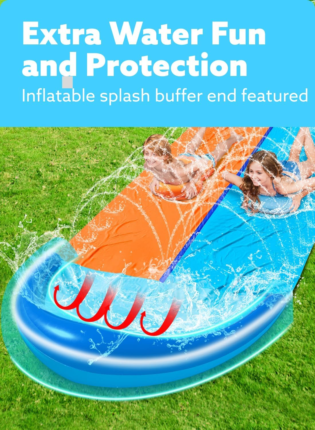 Sloosh 32.5FT Double Water Slides, Heavy Duty Lawn Slip with Sprinkler and 2 Inflatable Boards Backyard Yard Lawn Summer Outdoor Water Toy for Kids Adults image number 5