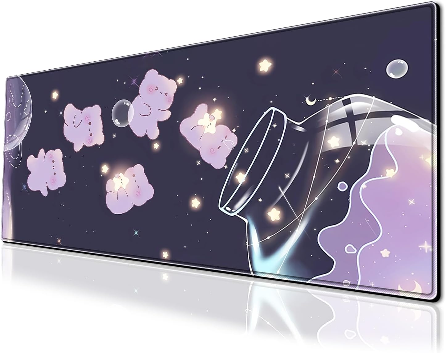 Anime Cute Cat Gaming Mouse Pad Colorful Large Desk Mat, 31.5X11.8 Inch Mousepad Extended Non-Slip Rubber Base Keyboard Mat with Stitched Edges for Desk Home Office - Black Cat3 image number 3