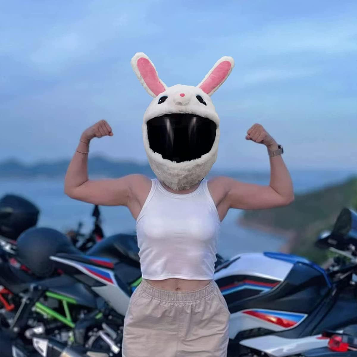 Helmet Plush Cover, Motorcycle Helmet Cover Furry Motorbike Helmet Covers Fluffy Helmet Cover Protection Cover for Universal Plush Animal Helmet Covers Christmas image number 6